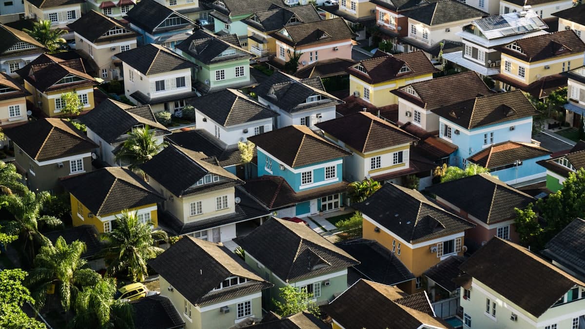 Rows of houses seen from above in a residential neighbourhood